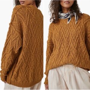 FREE PEOPLE Isla Cable Knit Sweater Spice Cake Size M